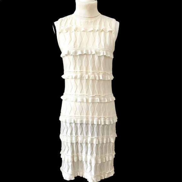 Calvin Klein Knit Tiered Ruffle Turtle Neck Dress - Picture 1 of 6